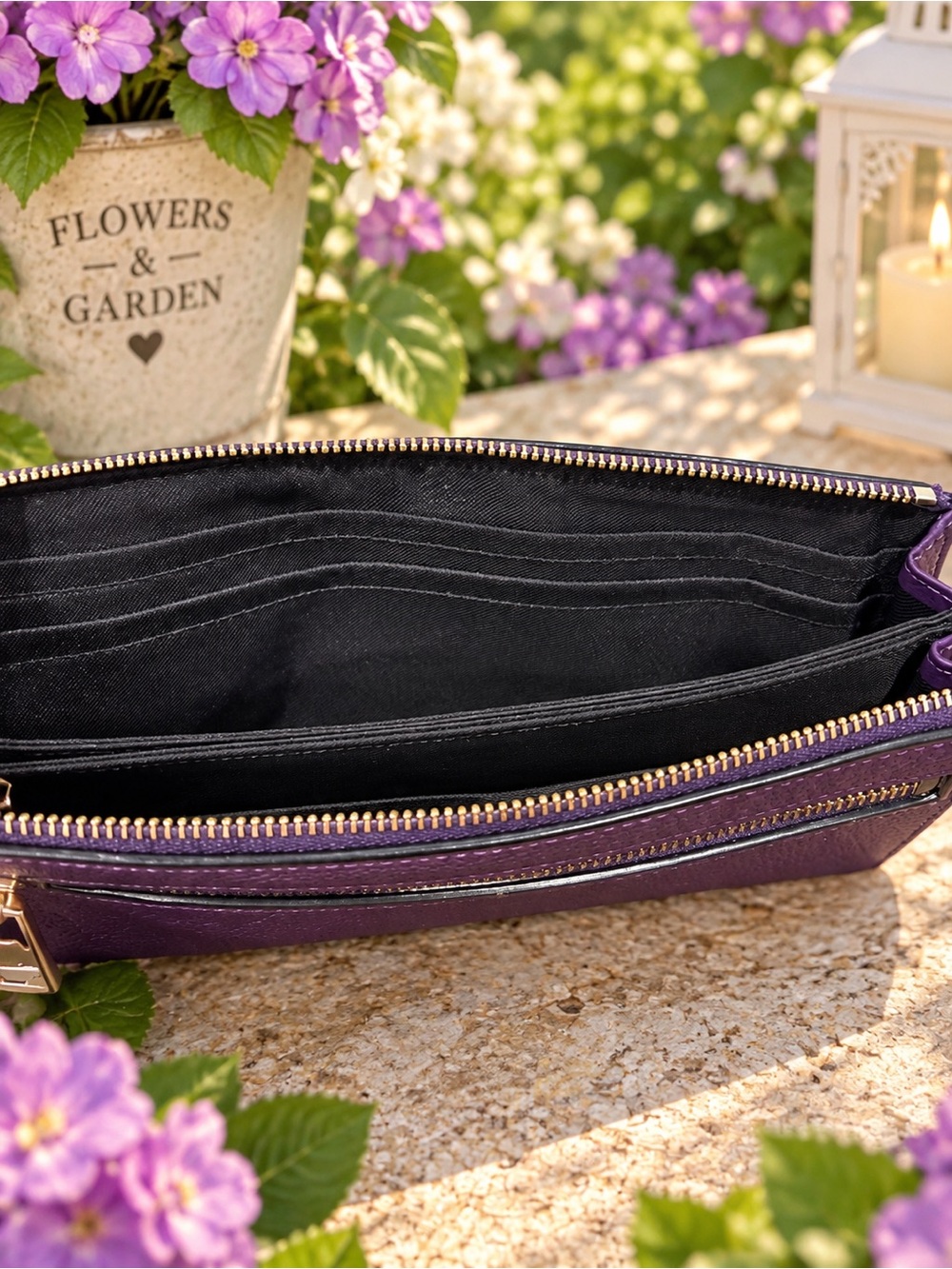 Coach Purple Pebbled Leather Zip Wristlet Clutch - Picture 5 of 8